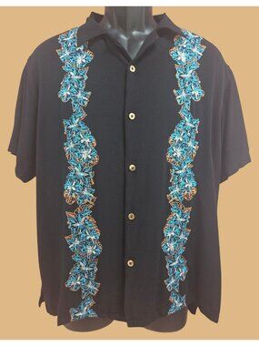 Beachcombers Mens Embroidered Guayabera Shirt Large